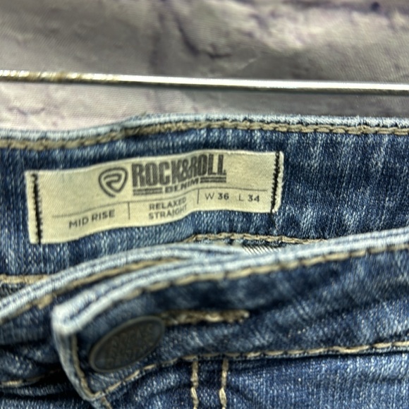 Rock and Roll Denim Jeans Midrise Relaxed Straight 36x34 - Picture 2 of 3